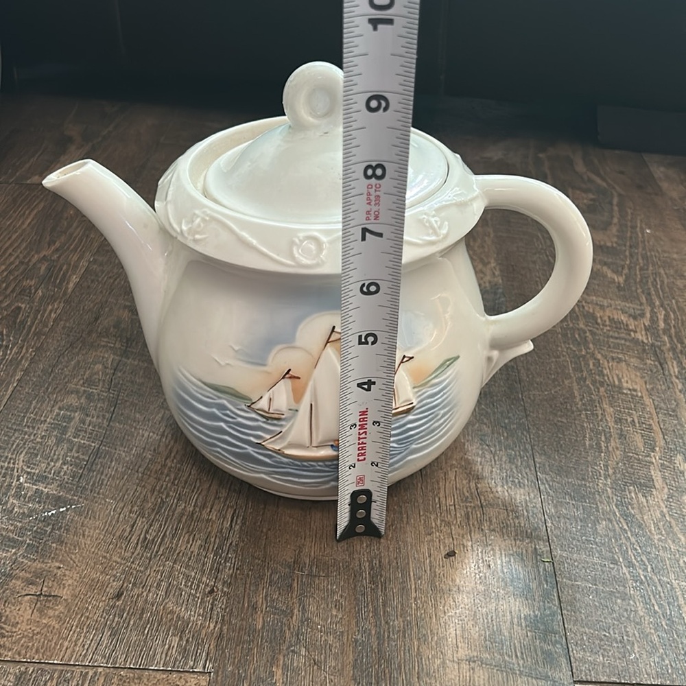 Vintage Porcelier Tea Pot with Lid Sailboat Vitreous China Made in USA Nautical - Picture 7 of 12